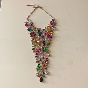 Christian Siriano Rhinestone Flower colorful statement cocktail necklace NWT